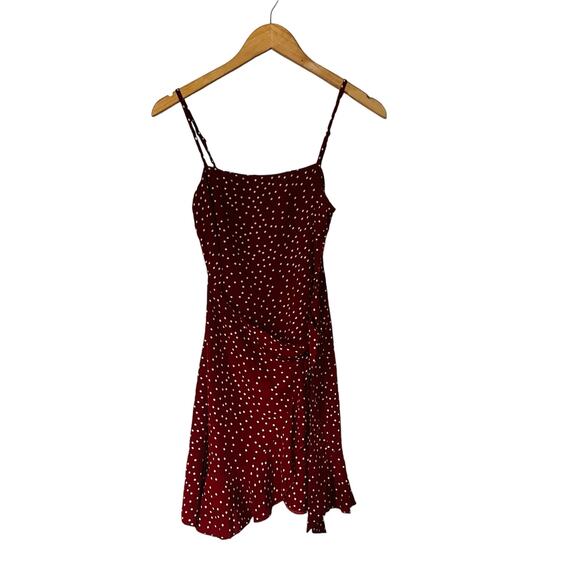 Princess Polly Caesura Polka Dot Faux Wrap Dress Size 4 Wine - Picture 2 of 10